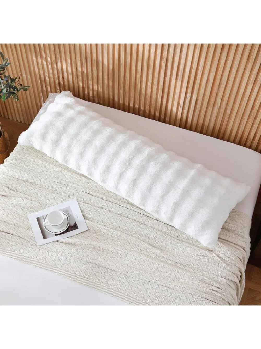 〽️Premium Large Body Pillow Faux Rabbit Cover Long Bed Pillow White 20x54inch